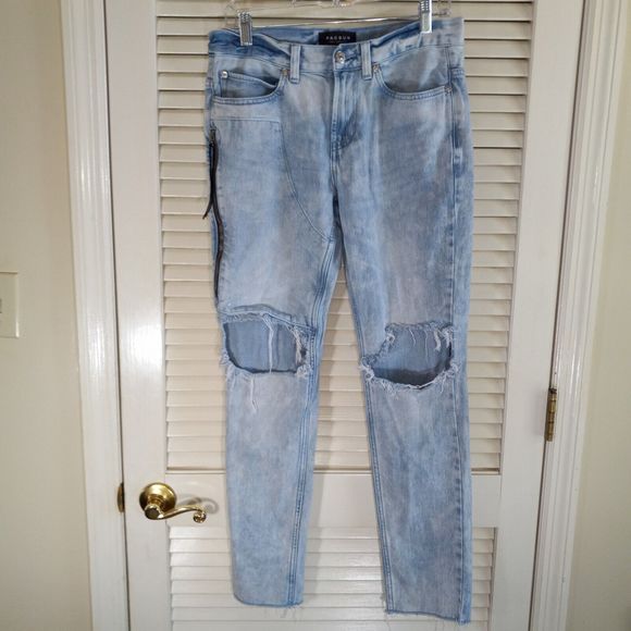 PacSun Jeans Mens Size 29X30 Stacked Skinny Destroyed Zip Pocket Raw Hem Stretch - Picture 6 of 16